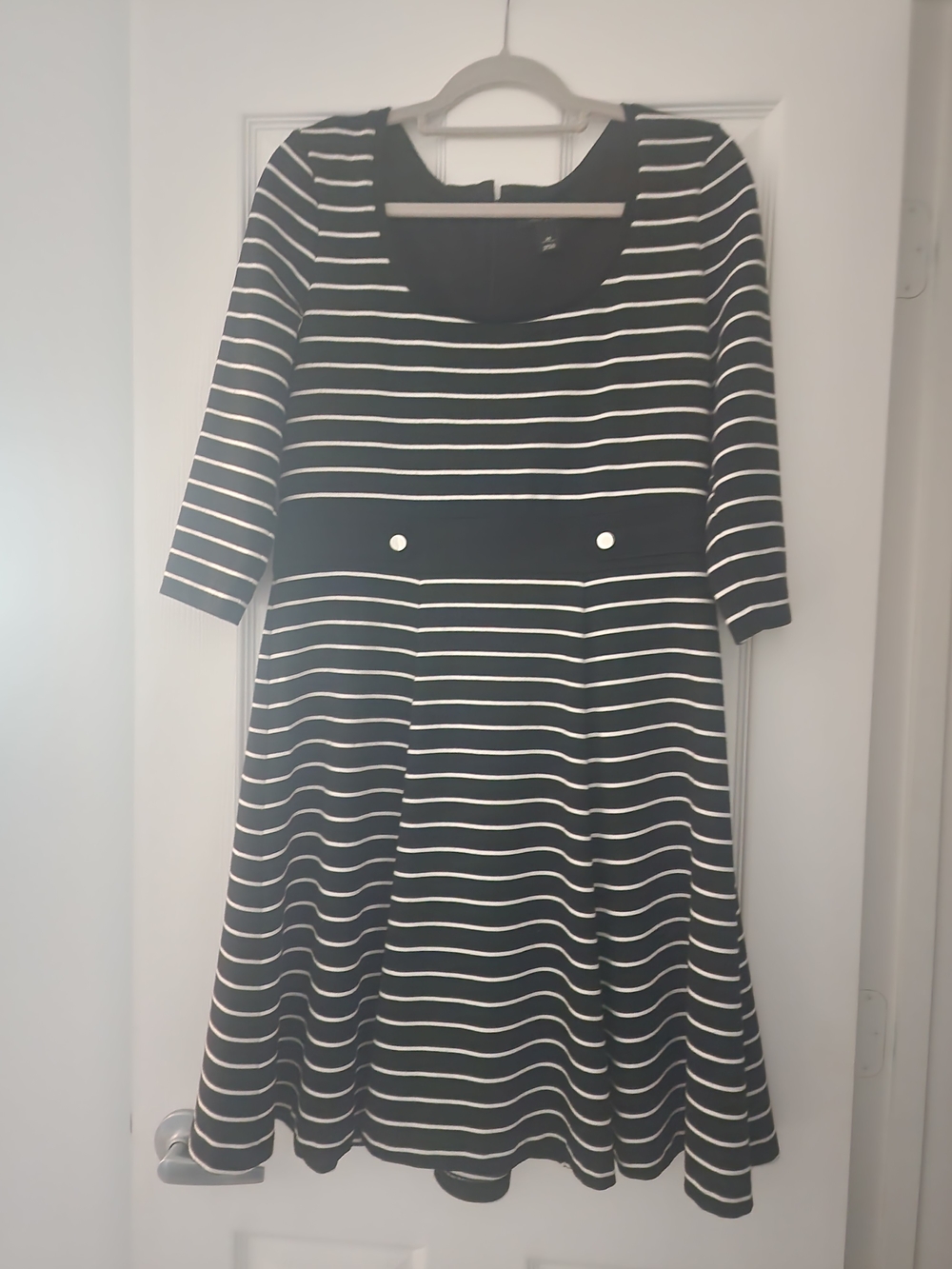 White House Black Market Black and White Striped Midi Dress